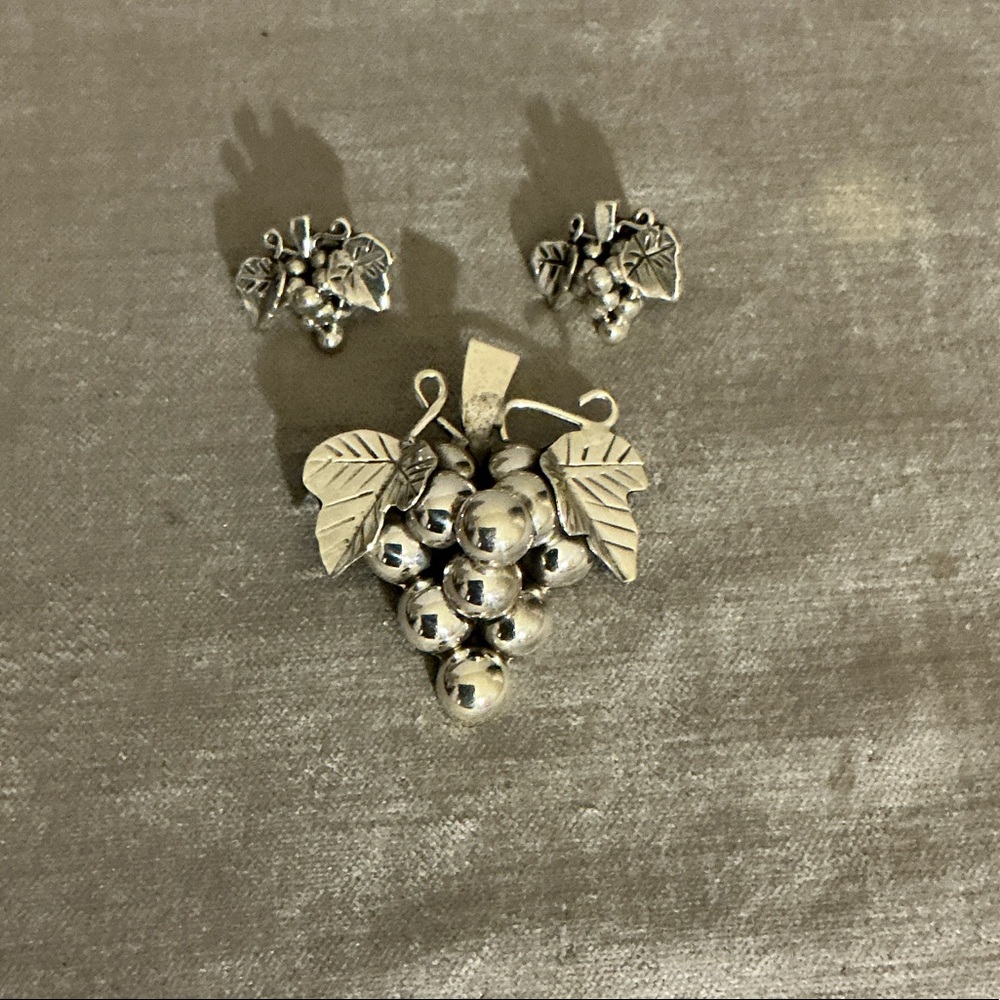 Vintage Grapes Taxco MEXICO Sterling Silver Set